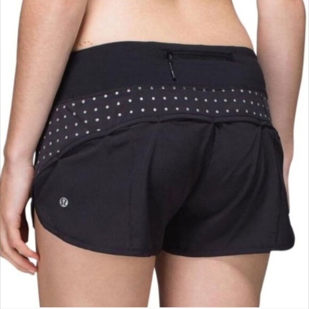 Lululemon Black Polka Dot Reflective Speed Up Shorts , Special Edition Size 6